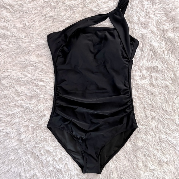 HOLIPICK One-Shoulder Ruched Black Swimsuit Women’s Size M - Picture 2 of 15